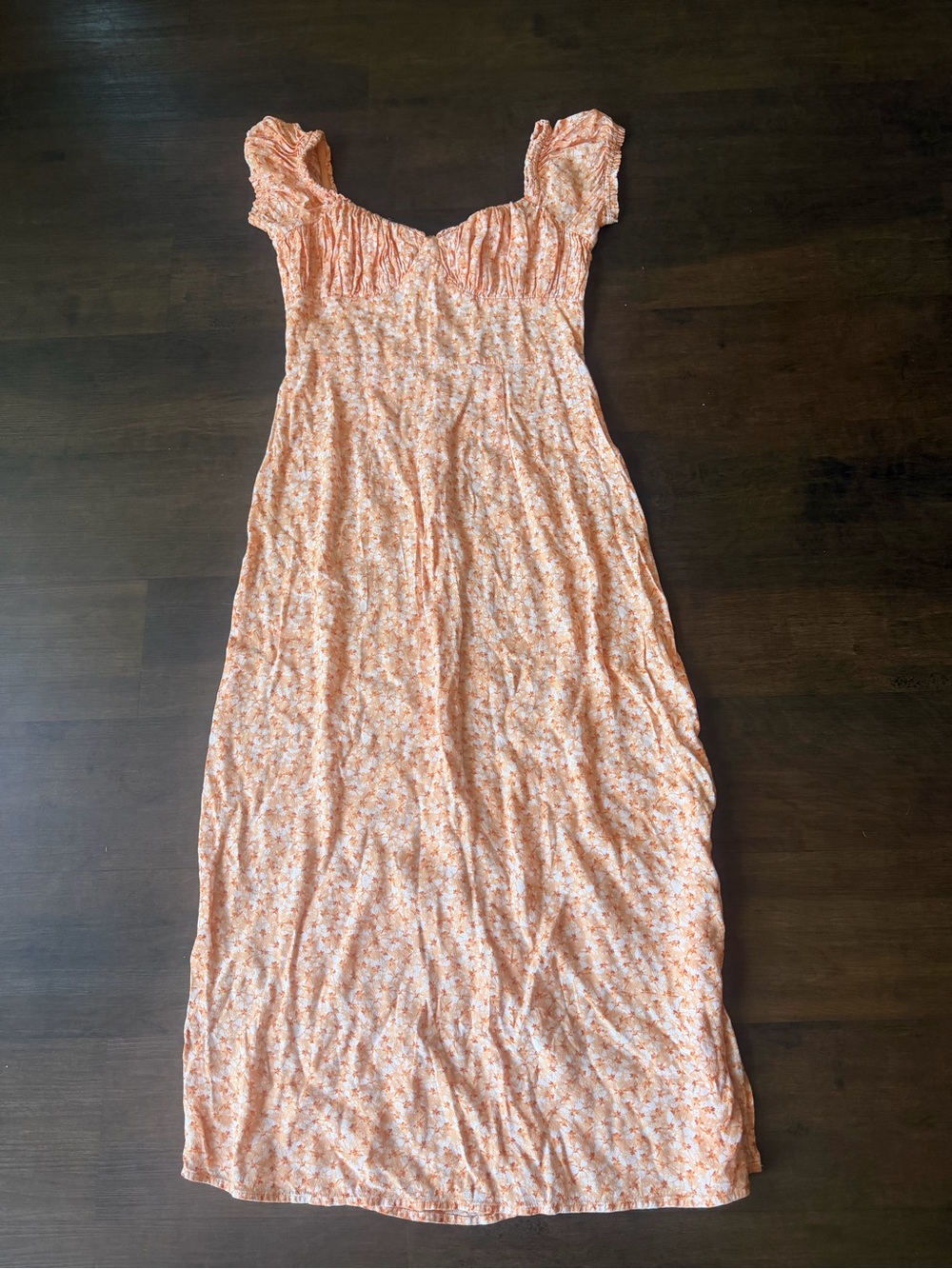 H& M  Small Peach Floral Maxi Dress with Ruffled Shoulders